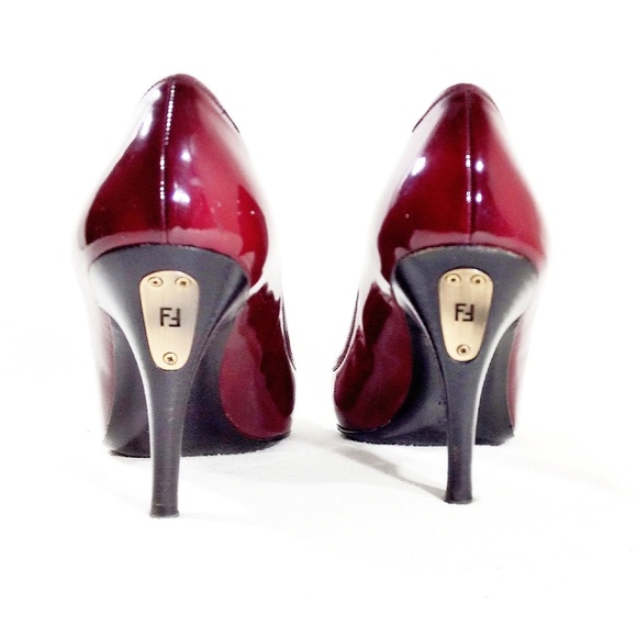 Fendi Deep Red Patent Leather Logo Heels- Size 41/10 - Picture 2 of 10